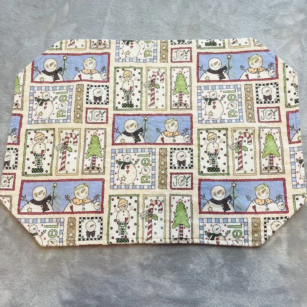 Holiday‎ Christmas Placemat Set (6) Reversible Snowmen Joy Noel Mats Napkins